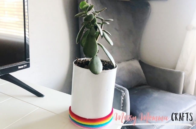 This Upcycled Coffee Can Planter is a great way to recycle and bring beautiful plants inside the house.