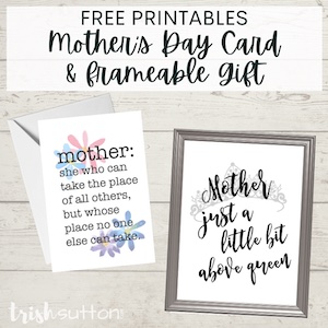 Printable Mother's Day card and flammable gift art from Trish Sutton.