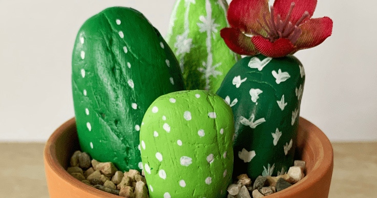 Cactus Rock Painting Craft - Messy Momma Crafts