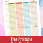 Preview of baby care log on pink and blue background.