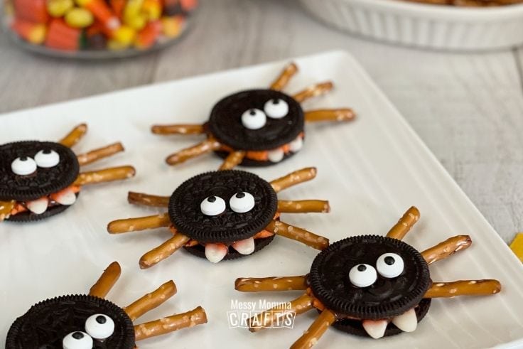 OREO Spider Cookies Spooky Halloween Treats on a white plate.