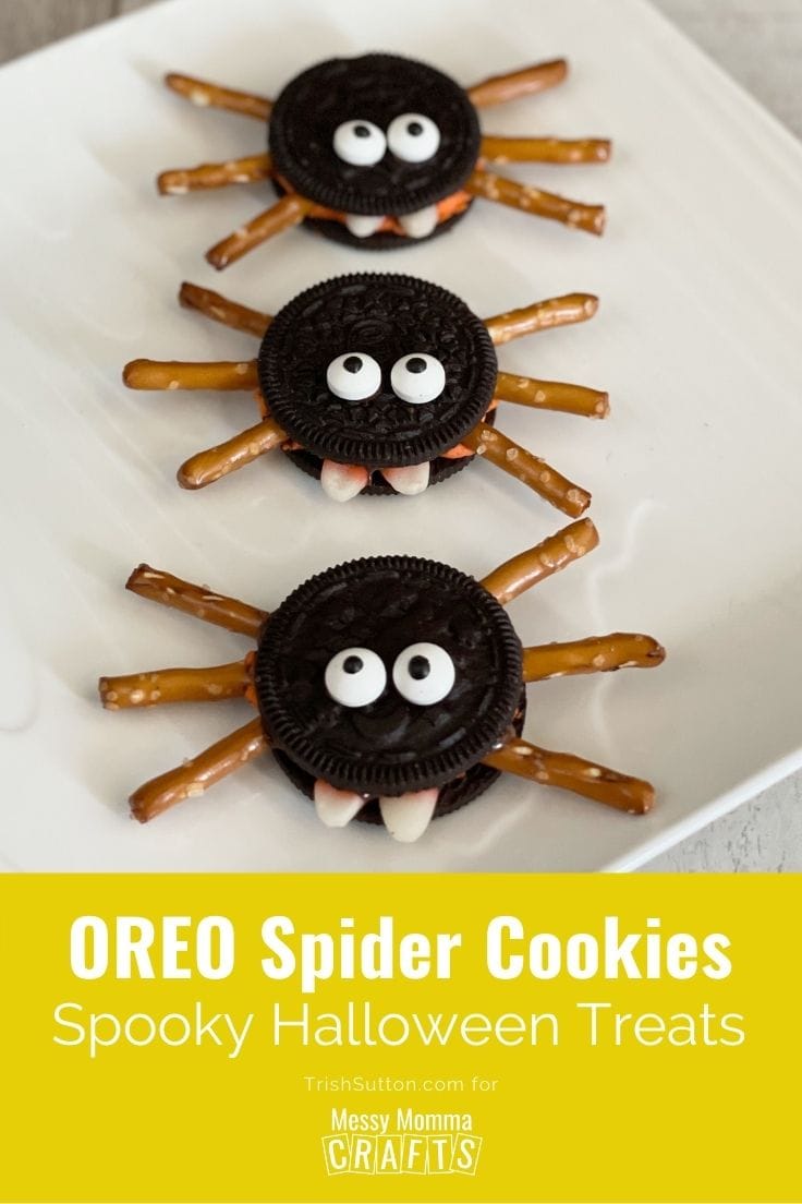 Three adorable OREO spiders lined up on a white plate.