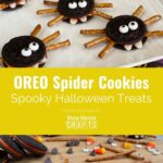 Collage image of OREO spider cookies & the items needed to create the cookies.