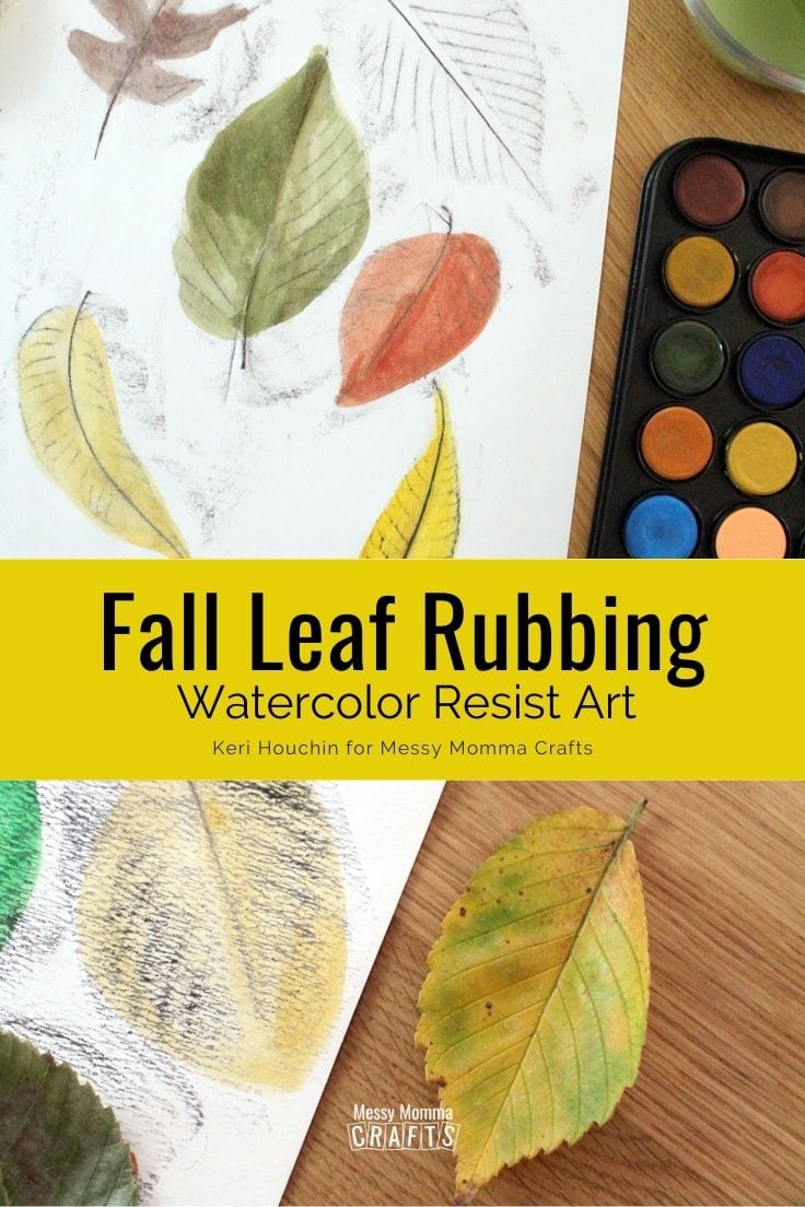 Fall leaf rubbing watercolor resist art.