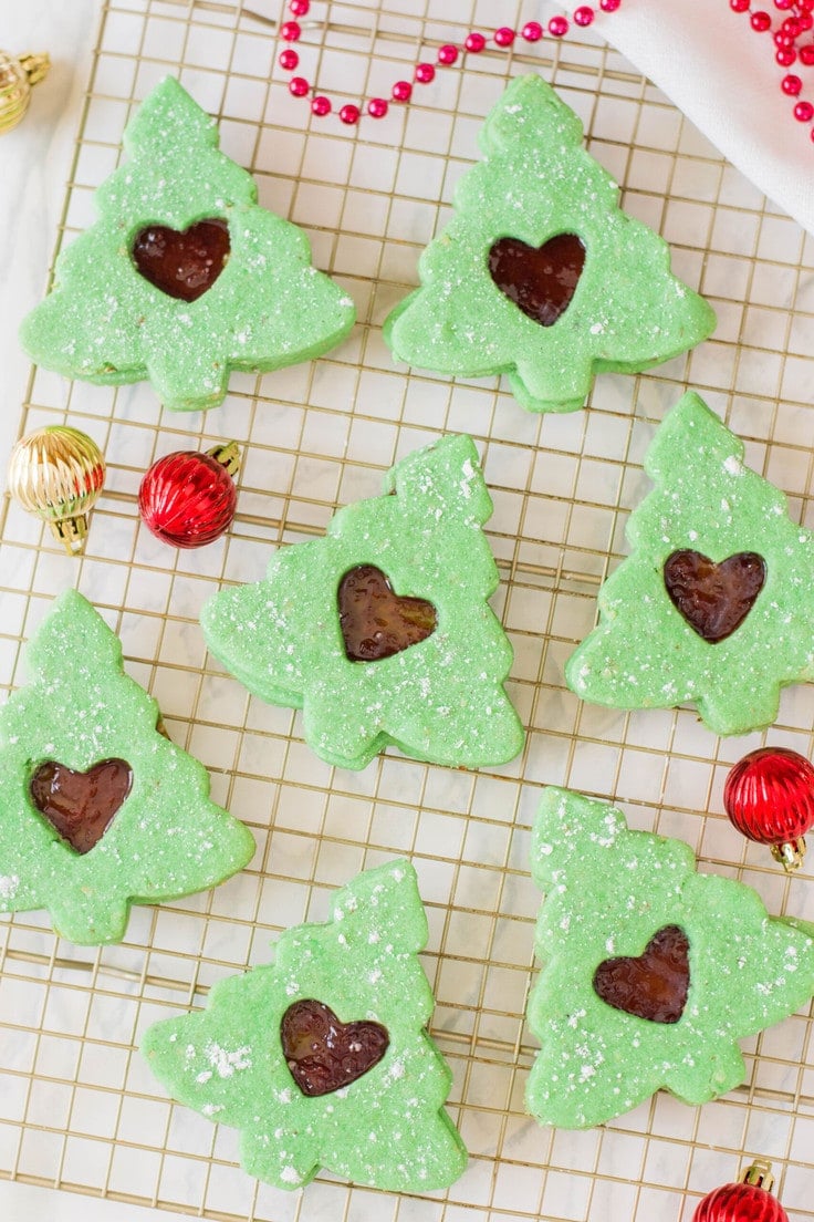 Christmas Tree Linzer Cookies.