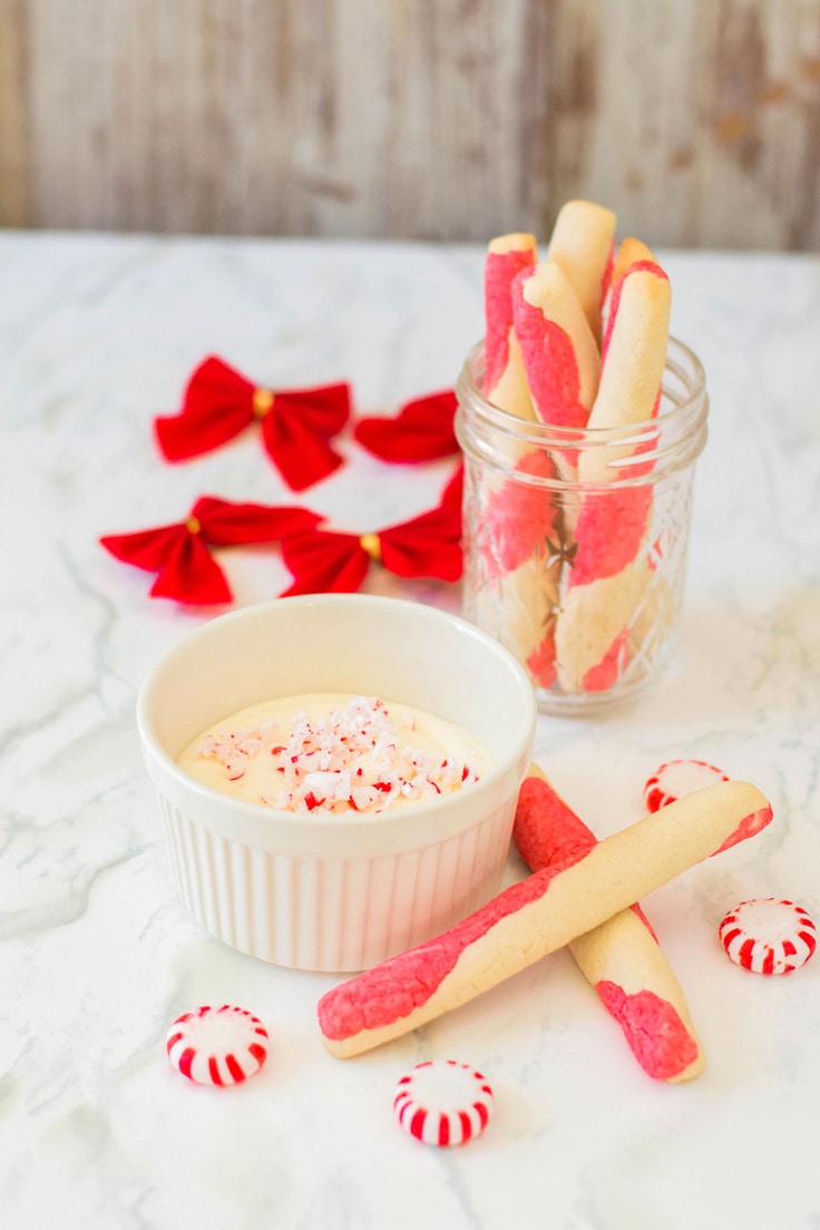 Candy cane cookies in a mason jar.