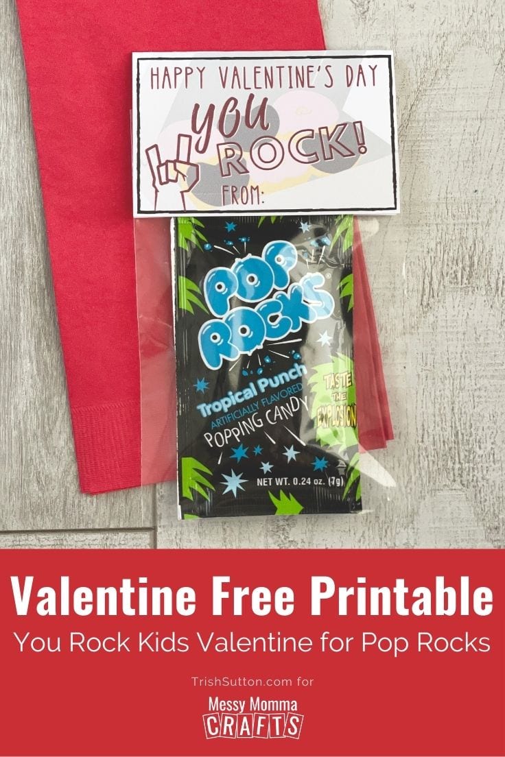 Pop Rocks Valentine on red napkin & wood backdrop.