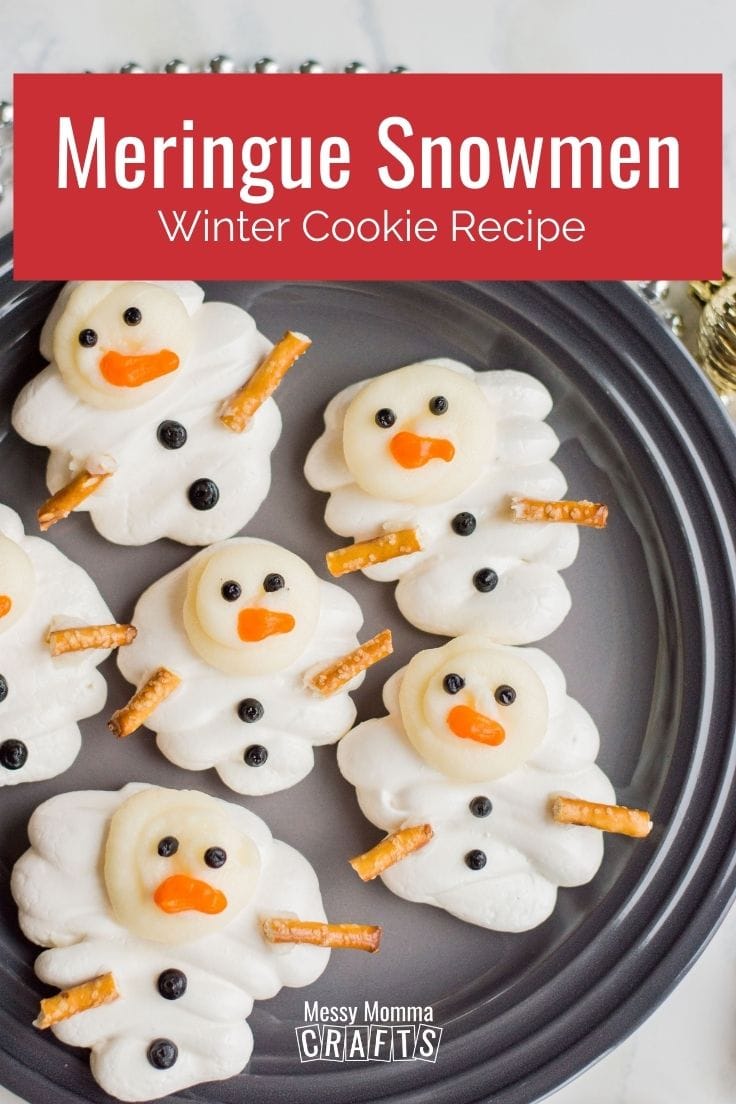 Meringue snowmen winter cookie recipe.