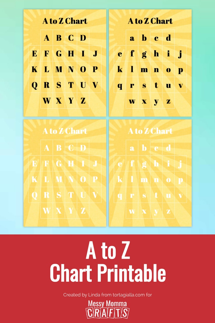 Preview of 4 pages of A to Z alphabet design on pastel colored background.