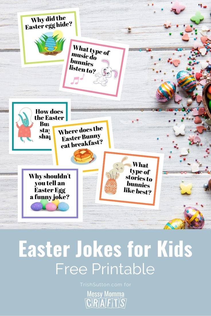 Single Easter Jokes cut apart on a wood background with spring confetti.