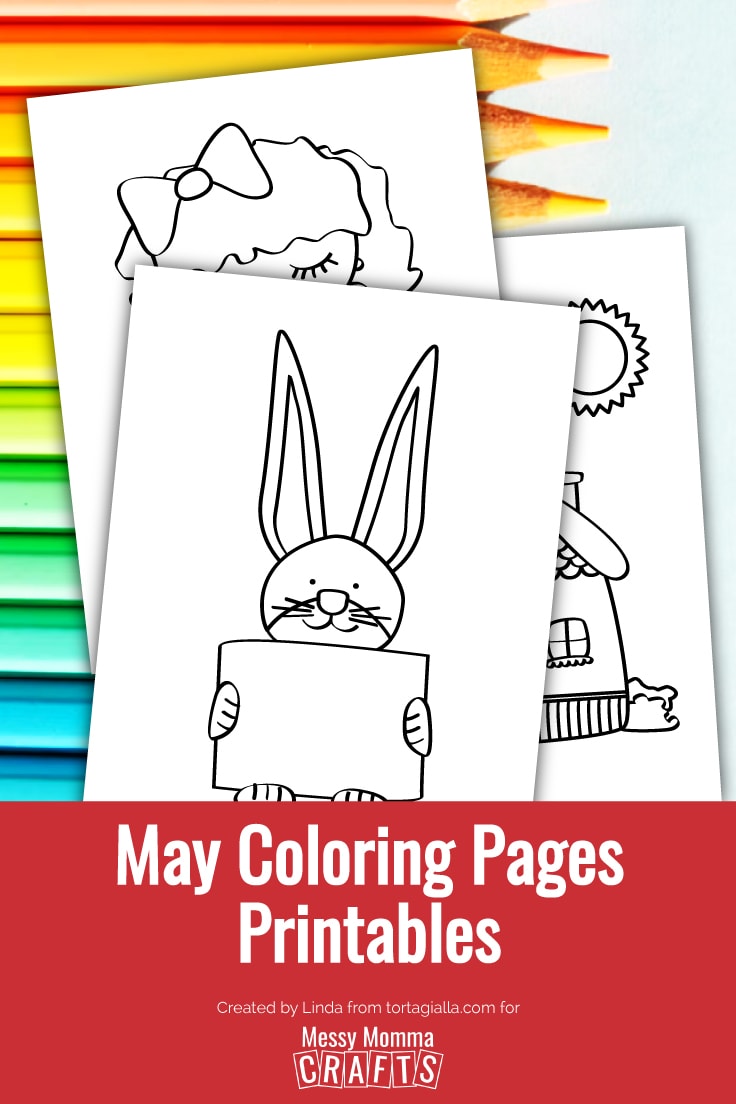 Preview of 3 coloring pages on top of row of colored pencils background.