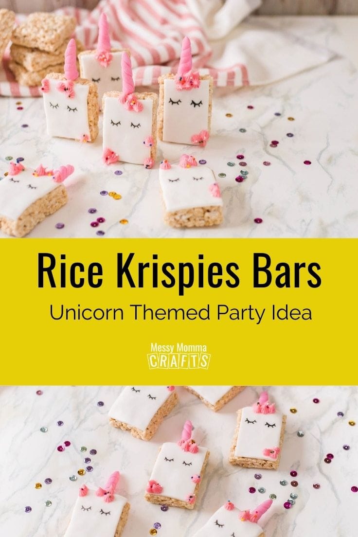 Rice Krispies bars unicorn themed party idea.