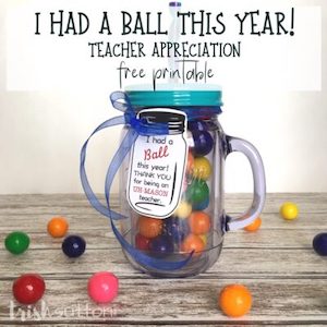 Teacher Gift surrounded by gumballs.