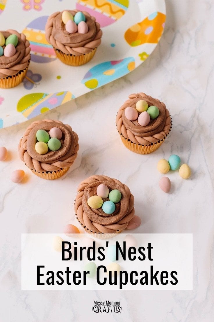 Birds' nest Easter cupcakes.
