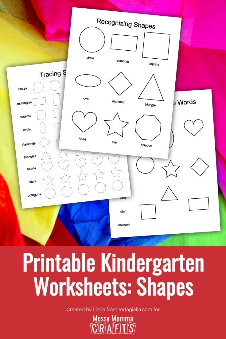 Preview of 3 kindergarten worksheet printables on rainbow colored tissue paper background.