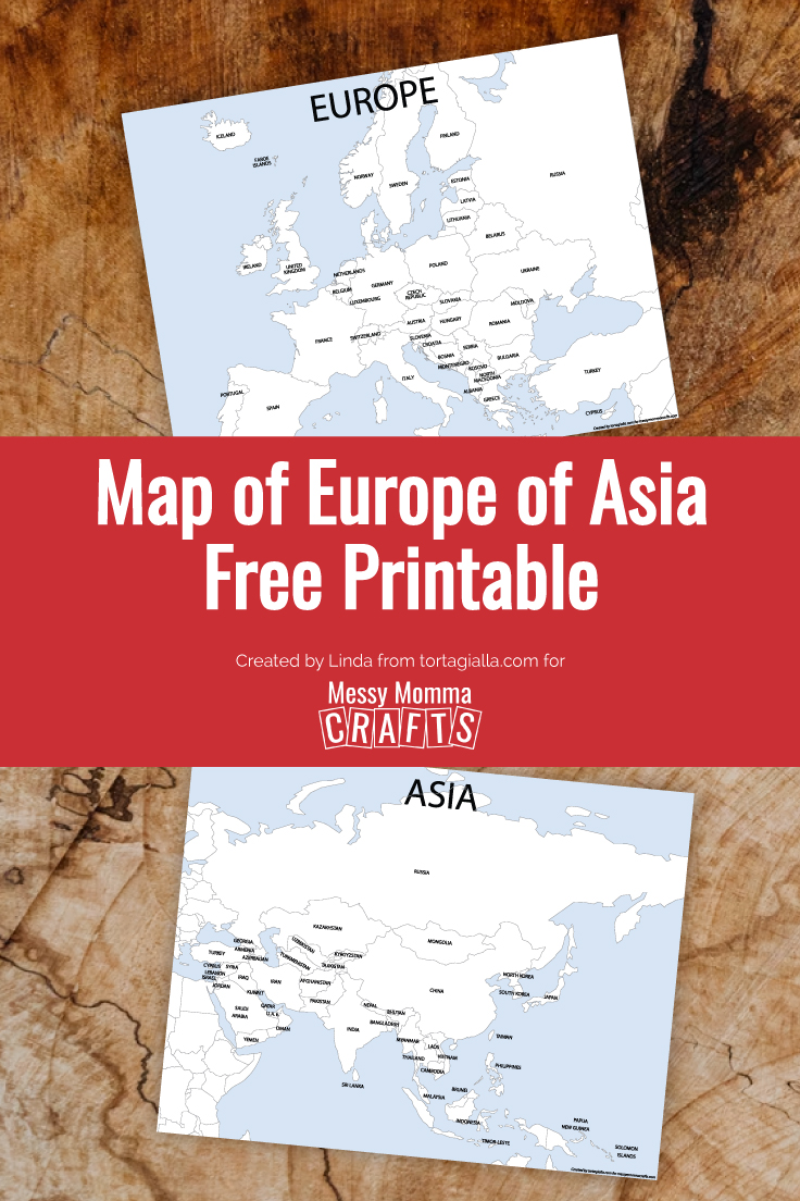 Preview of Europe and Asia labelled maps on a wooden background