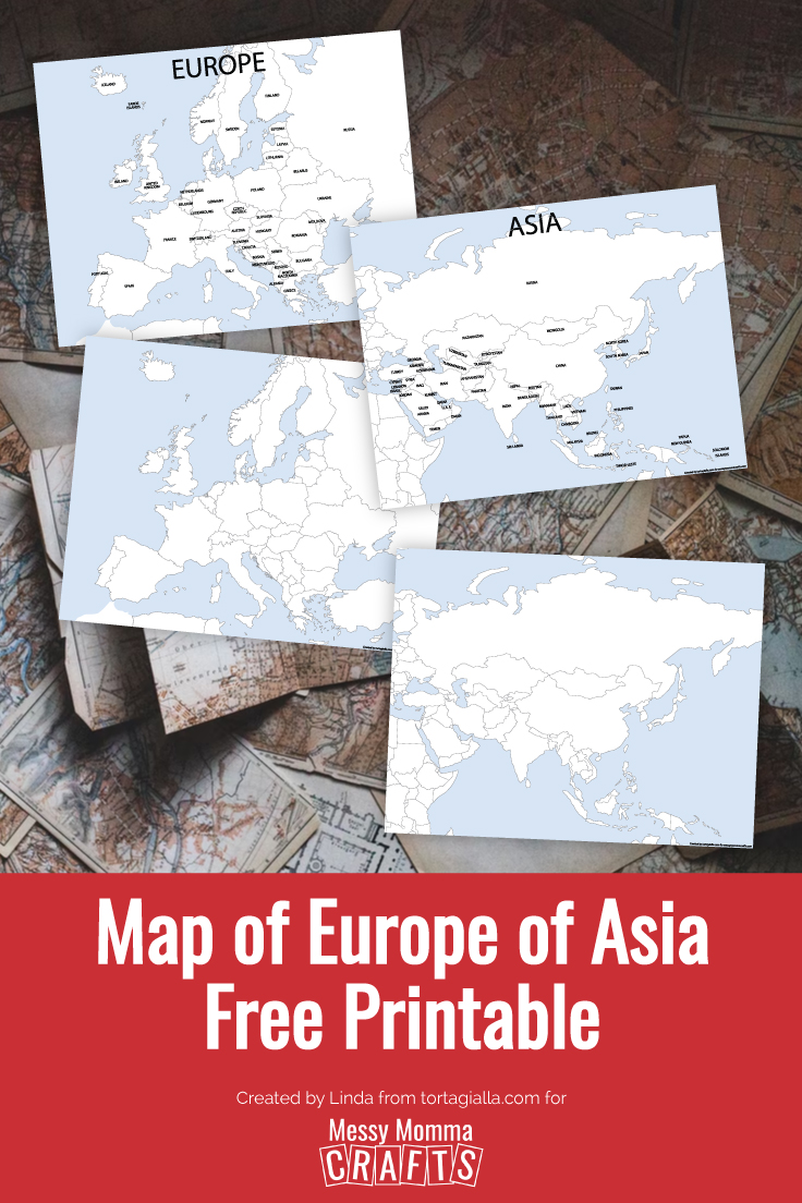Preview of printable maps of Europe and asia, labelled and unlabelled on top of variety of old map papers. 