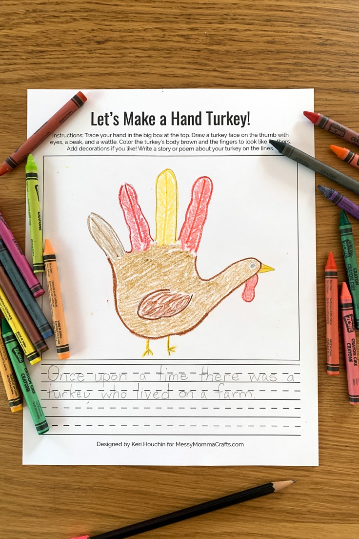 Kids' Thanksgiving worksheet for drawing a turkey and writing a story about it.