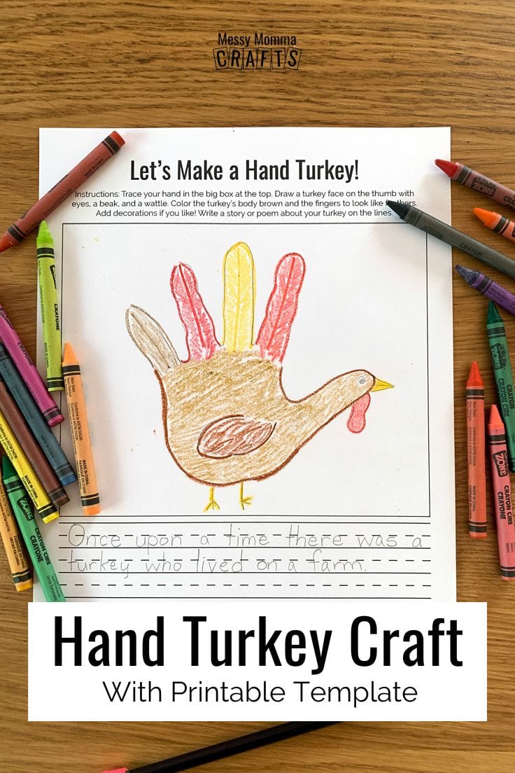 Hand turkey craft with printable template.