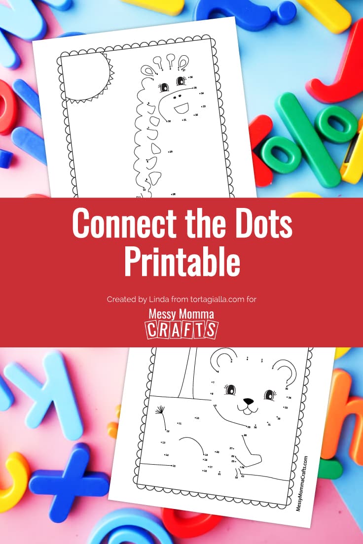 Preview of printable connect the dots worksheet on colorful background with a mix of magnetic letter shapes.