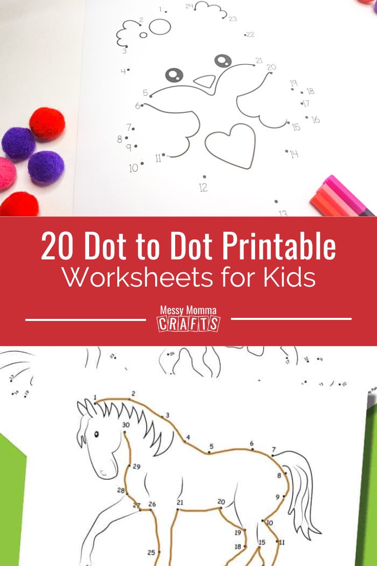 20 dot to dot printable worksheets for kids.
