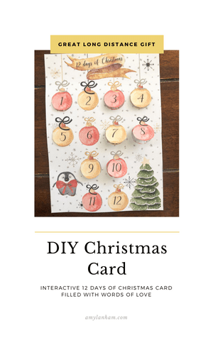 DIY christmas card. Card with 12 ornaments on it