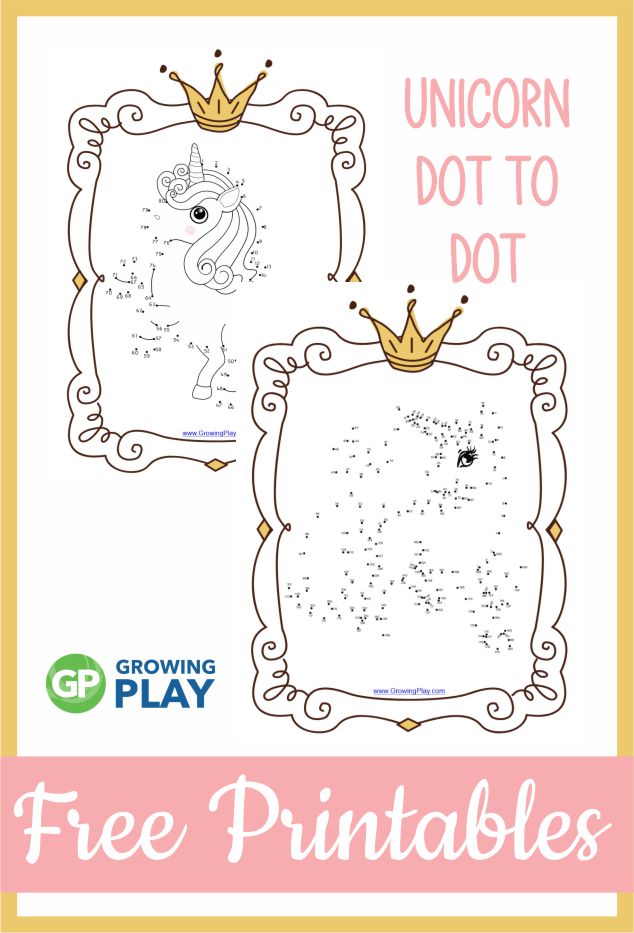 Unicorn dot to dot free printables from Growing Play.
