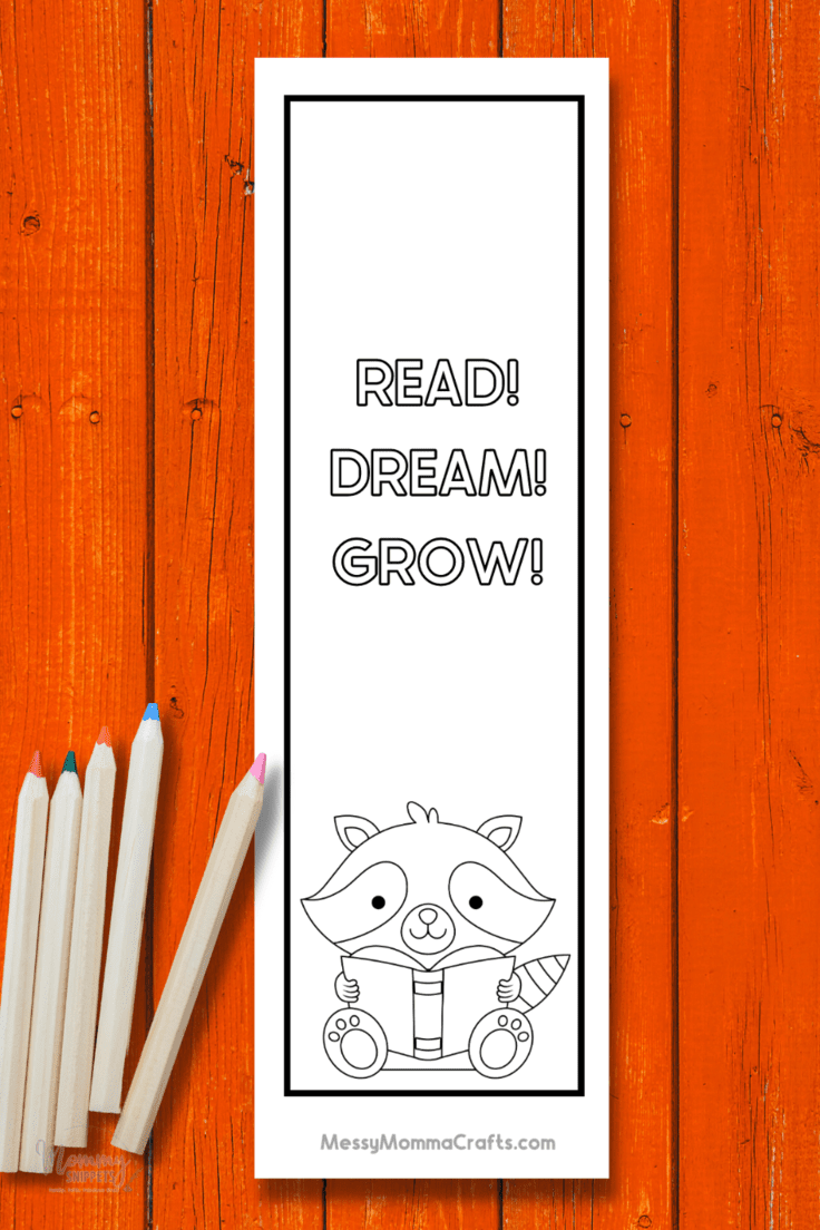 1 color your own printable bookmark featuring a raccoon reading a book and a quote