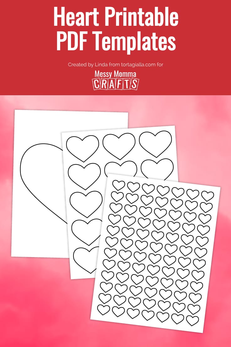 Preview of 3 printable heart templates on pink background.