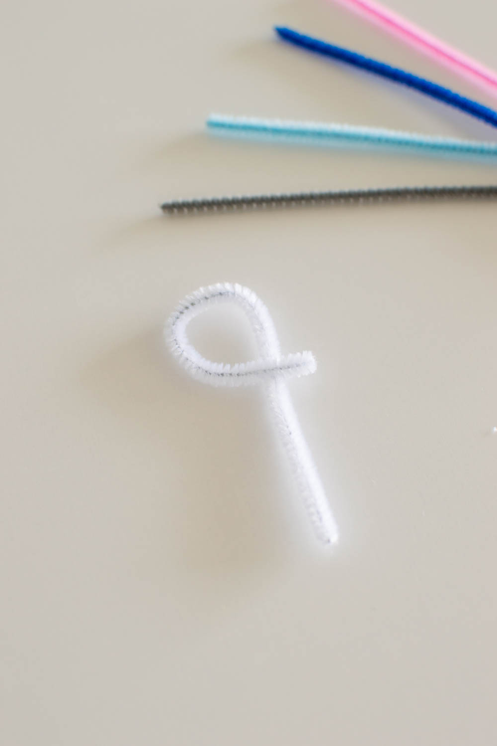 A white pipe cleaner looped at the top