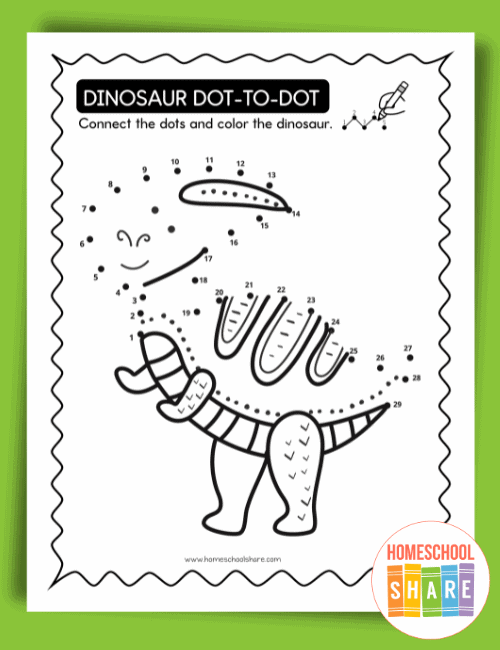 A Dinosaure Dot To Dot Printable worksheet for kids 