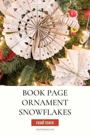 book page ornaments on a Christmas tree