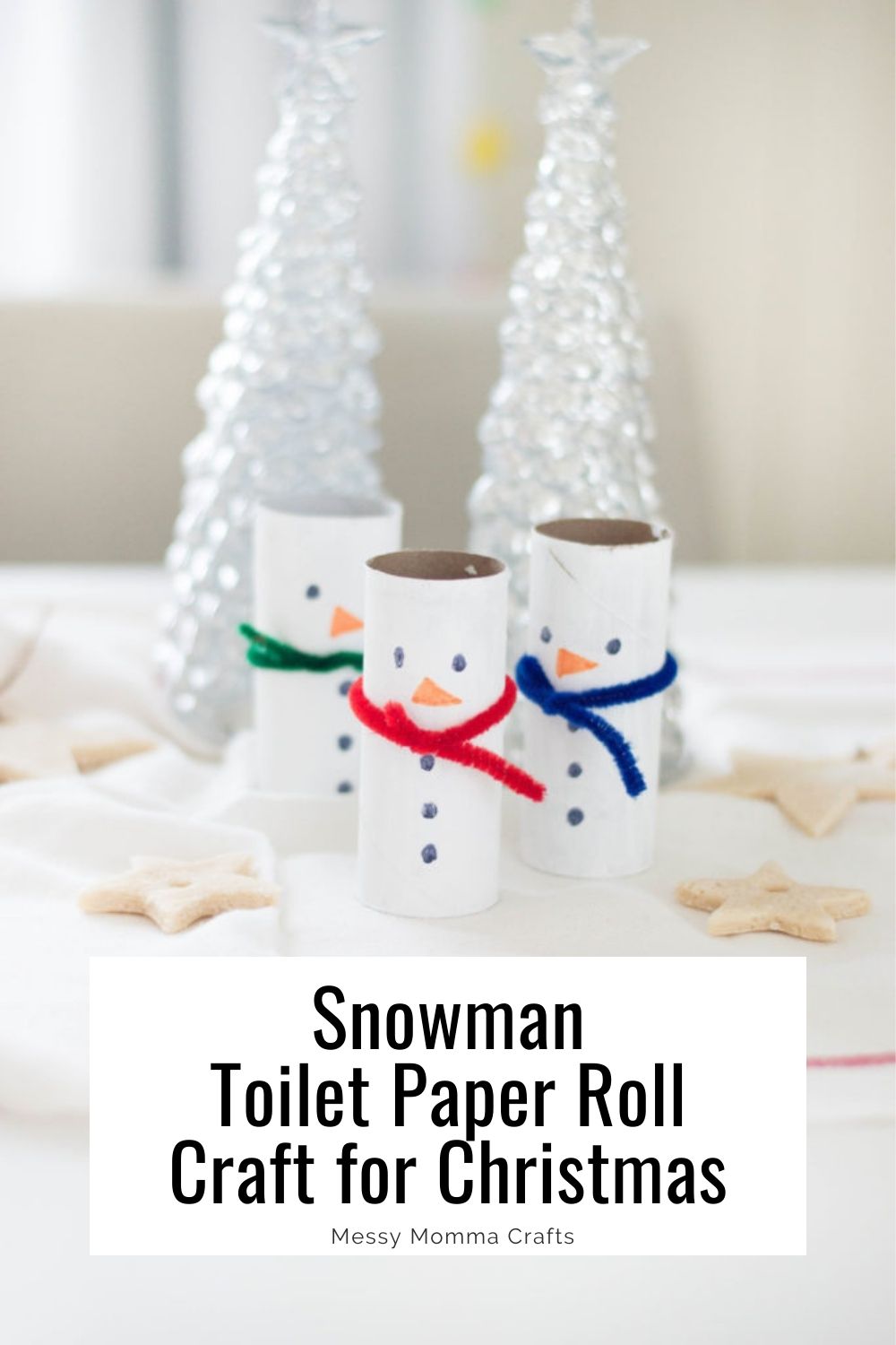 Snowman toilet paper roll craft for Christmas.