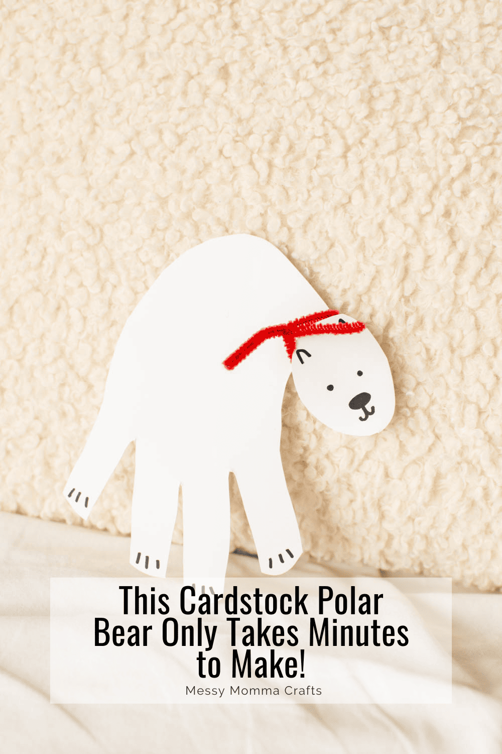 Close up photo of a DIY cardstock polar bear